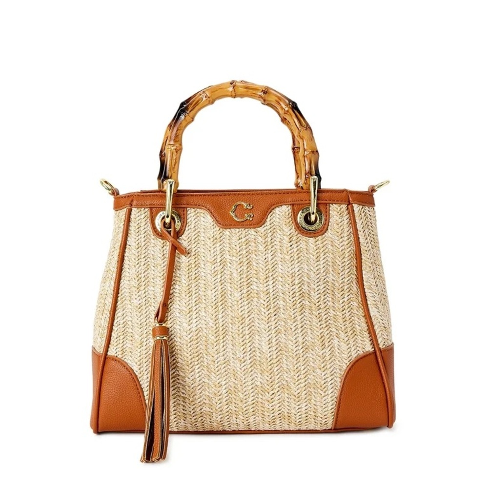 C.Wonder Straw Handbag with Bamboo Handles